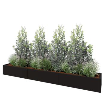 Teräksinen istutuslaatikko XXL - Suorakaiteen muotoiset - 300 x 40 x 30 cm - RAL9005 matta (musta) - Ilman pohjalevyä