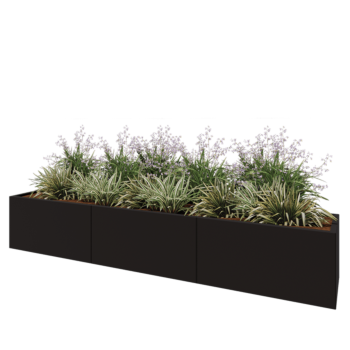 Teräksinen istutuslaatikko XXL - Suorakaiteen muotoiset - 300 x 50 x 50 cm - RAL9005 matta (musta) - Ilman pohjalevyä