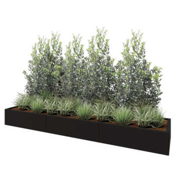 Teräksinen istutuslaatikko XXL - Suorakaiteen muotoiset - 300 x 60 x 30 cm - RAL9005 matta (musta) - Pohjalevyllä