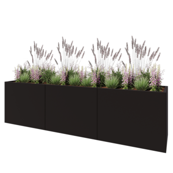 Teräksinen istutuslaatikko XXL - Suorakaiteen muotoiset - 300 x 60 x 80 cm - RAL9005 matta (musta) - Pohjalevyllä