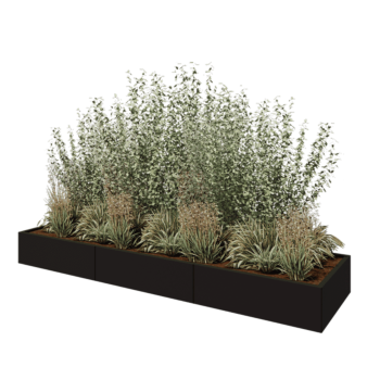 Teräksinen istutuslaatikko XXL - Suorakaiteen muotoiset - 300 x 80 x 30 cm - RAL9005 matta (musta) - Pohjalevyllä