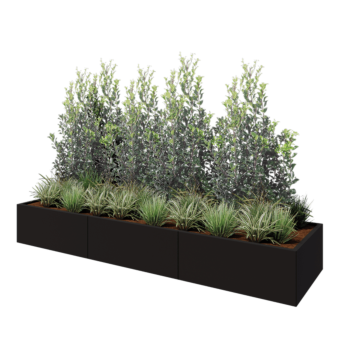 Teräksinen istutuslaatikko XXL - Suorakaiteen muotoiset - 300 x 80 x 40 cm - RAL9005 matta (musta) - Pohjalevyllä