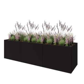 Teräksinen istutuslaatikko XXL - Suorakaiteen muotoiset - 300 x 80 x 80 cm - RAL9005 matta (musta) - Pohjalevyllä