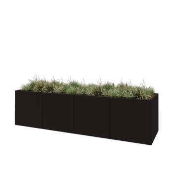 Teräksinen istutuslaatikko XXL - Suorakaiteen muotoiset - 400 x 100 x 100 cm - RAL9005 matta (musta) - Ilman pohjalevyä