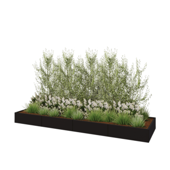 Teräksinen istutuslaatikko XXL - Suorakaiteen muotoiset - 400 x 100 x 30 cm - RAL9005 matta (musta) - Ilman pohjalevyä