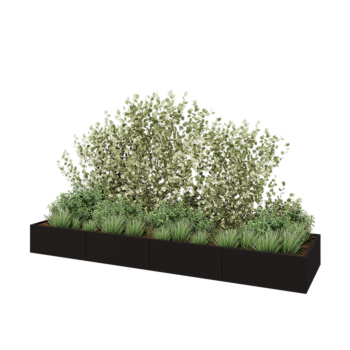 Teräksinen istutuslaatikko XXL - Suorakaiteen muotoiset - 400 x 100 x 40 cm - RAL9005 matta (musta) - Pohjalevyllä