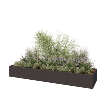 Teräksinen istutuslaatikko XXL - Suorakaiteen muotoiset - 400 x 100 x 50 cm - RAL7016 matta (antrasiitinharmaa) - Ilman pohjalevyä