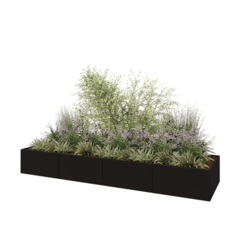 Teräksinen istutuslaatikko XXL - Suorakaiteen muotoiset - 400 x 100 x 50 cm - RAL9005 matta (musta) - Ilman pohjalevyä