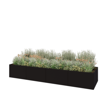 Teräksinen istutuslaatikko XXL - Suorakaiteen muotoiset - 400 x 100 x 60 cm - RAL9005 matta (musta) - Pohjalevyllä