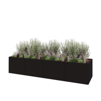 Teräksinen istutuslaatikko XXL - Suorakaiteen muotoiset - 400 x 100 x 80 cm - RAL9005 matta (musta) - Pohjalevyllä