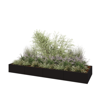 Teräksinen istutuslaatikko XXL - Suorakaiteen muotoiset - 400 x 120 x 40 cm - RAL9005 matta (musta) - Pohjalevyllä