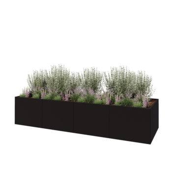 Teräksinen istutuslaatikko XXL - Suorakaiteen muotoiset - 400 x 120 x 80 cm - RAL9005 matta (musta) - Pohjalevyllä