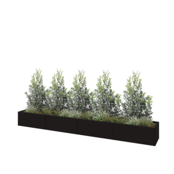 Teräksinen istutuslaatikko XXL - Suorakaiteen muotoiset - 400 x 50 x 40 cm - RAL9005 matta (musta) - Pohjalevyllä