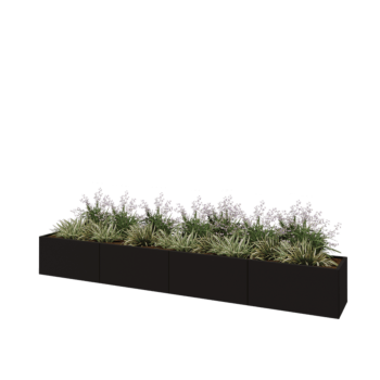 Teräksinen istutuslaatikko XXL - Suorakaiteen muotoiset - 400 x 50 x 50 cm - RAL9005 matta (musta) - Ilman pohjalevyä