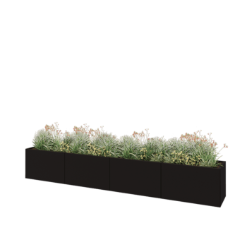 Teräksinen istutuslaatikko XXL - Suorakaiteen muotoiset - 400 x 50 x 60 cm - RAL9005 matta (musta) - Pohjalevyllä