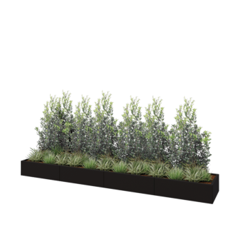 Teräksinen istutuslaatikko XXL - Suorakaiteen muotoiset - 400 x 60 x 30 cm - RAL9005 matta (musta) - Pohjalevyllä