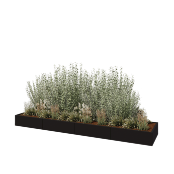 Teräksinen istutuslaatikko XXL - Suorakaiteen muotoiset - 400 x 80 x 30 cm - RAL9005 matta (musta) - Ilman pohjalevyä