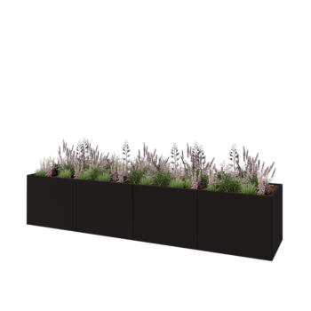 Teräksinen istutuslaatikko XXL - Suorakaiteen muotoiset - 400 x 80 x 80 cm - RAL9005 matta (musta) - Ilman pohjalevyä