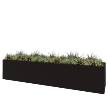 Teräksinen istutuslaatikko XXL - Suorakaiteen muotoiset - 500 x 100 x 100 cm - RAL9005 matta (musta) - Ilman pohjalevyä