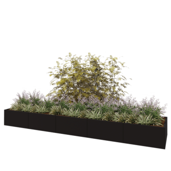 Teräksinen istutuslaatikko XXL - Suorakaiteen muotoiset - 500 x 100 x 50 cm - RAL9005 matta (musta) - Pohjalevyllä