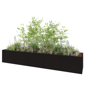 Teräksinen istutuslaatikko XXL - Suorakaiteen muotoiset - 500 x 100 x 80 cm - RAL9005 matta (musta) - Pohjalevyllä