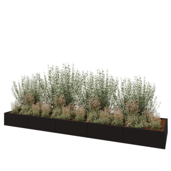 Teräksinen istutuslaatikko XXL - Suorakaiteen muotoiset - 500 x 120 x 40 cm - RAL9005 matta (musta) - Ilman pohjalevyä