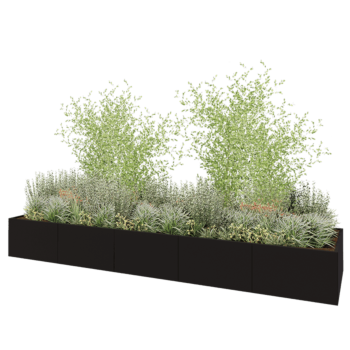 Teräksinen istutuslaatikko XXL - Suorakaiteen muotoiset - 500 x 120 x 80 cm - RAL9005 matta (musta) - Ilman pohjalevyä