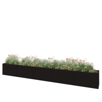 Teräksinen istutuslaatikko XXL - Suorakaiteen muotoiset - 500 x 50 x 60 cm - RAL9005 matta (musta) - Ilman pohjalevyä