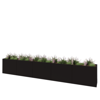 Teräksinen istutuslaatikko XXL - Suorakaiteen muotoiset - 500 x 50 x 80 cm - RAL9005 matta (musta) - Ilman pohjalevyä