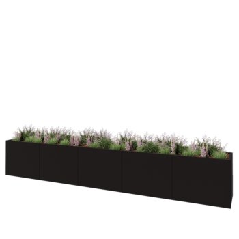 Teräksinen istutuslaatikko XXL - Suorakaiteen muotoiset - 500 x 60 x 80 cm - RAL9005 matta (musta) - Pohjalevyllä