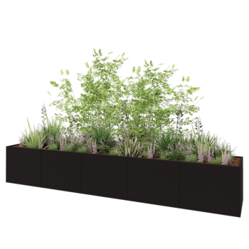 Teräksinen istutuslaatikko XXL - Suorakaiteen muotoiset - 500 x 80 x 80 cm - RAL9005 matta (musta) - Ilman pohjalevyä