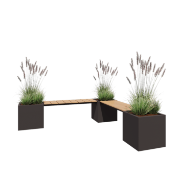 Teräksinen istutuslaatikko - Neliönmuotoiset - Kulma-asettelu - 221,2 x 221,2 x 50 cm - RAL7016 matta (antrasiitinharmaa) - Ilman pohjalevyä - Penkillä