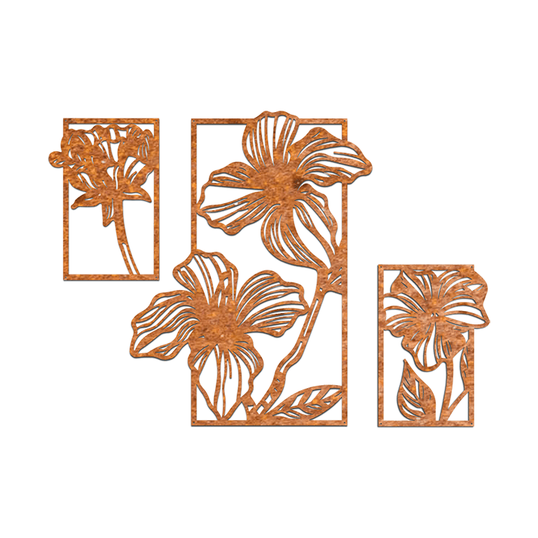 Corten-terästä seinäkoristeet Kukat 3 osaa