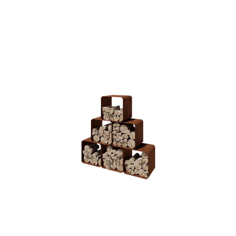 Corten-teräksinen polttopuuteline - Colorado 6 kappaletta - 40 x 40 x 40 cm