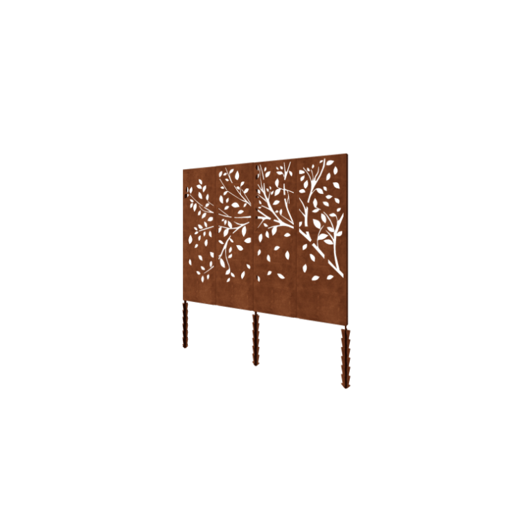 Corten-teräksinen koristepaneeli - Puu Täydellinen sarja - 240 x 6 x 190 cm