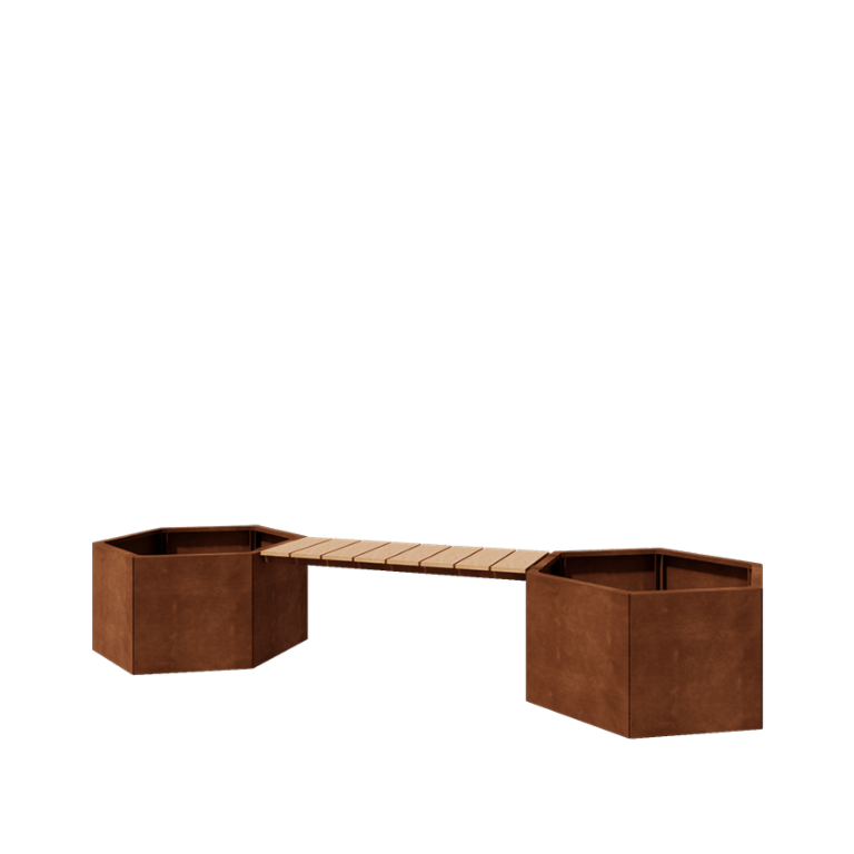 Corten-teräksinen istutuslaatikko penkillä Vegas Denver