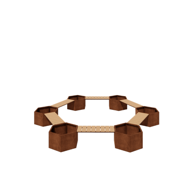 Corten-teräksinen istutuslaatikko - Nuotiopiiri-asettelu - 502,2 x 459,2 x 50 cm - Penkillä - Ilman pohjalevyä