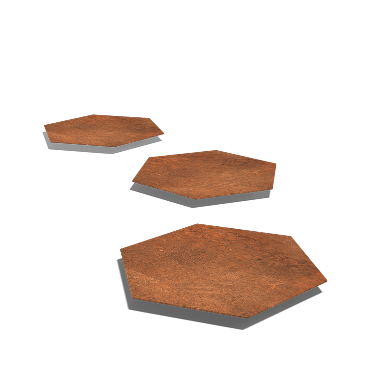 Corten-teräksinen askellaatta Kuusiokulma 50