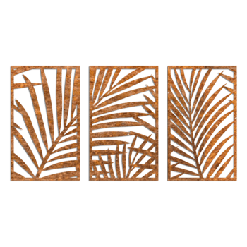 Corten-terästä seinäkoristeet Saniaiset 3-osainen
