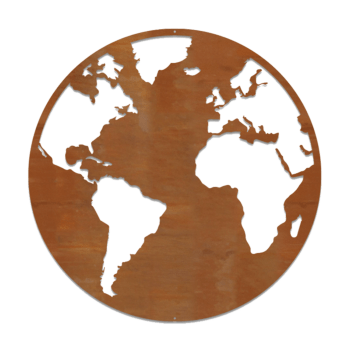 Corten-terästä seinäkoristeet Maailmankartta