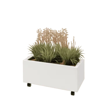 Teräksinen istutuslaatikko - Suorakaiteen muotoiset - 80 x 40 x 30 cm - RAL9010 matta (valkoinen) - Pohjalevyllä - Pyörillä