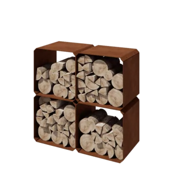 Corten-teräksinen polttopuuteline - Colorado 4 kappaletta - 40 x 40 x 40 cm