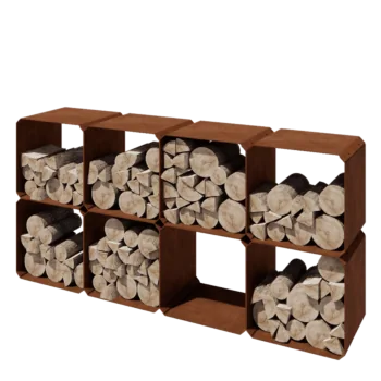 Corten-teräksinen polttopuuteline - Colorado 8 kappaletta - 40 x 40 x 40 cm