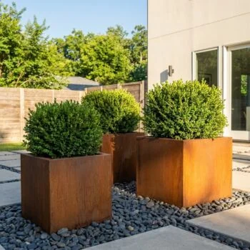 Corten-teräksinen istutuslaatikko - Neliönmuotoiset - 60 x 60 x 60 cm - Pohjalevyllä - Pyörillä
