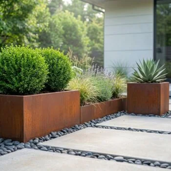 Corten-teräksinen istutuslaatikko - Neliönmuotoiset - 100 x 100 x 40 cm - Pohjalevyllä