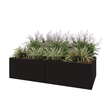 Teräksinen istutuslaatikko XXL - Suorakaiteen muotoiset - 200 x 100 x 50 cm - RAL9005 matta (musta) - Pohjalevyllä