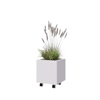 Teräksinen istutuslaatikko - Neliönmuotoiset - 40 x 40 x 40 cm - RAL9010 matta (valkoinen) - Pohjalevyllä - Pyörillä