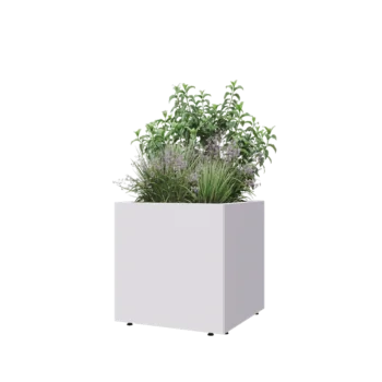 Teräksinen istutuslaatikko - Neliönmuotoiset - 60 x 60 x 60 cm - RAL9010 matta (valkoinen) - Pohjalevyllä - Jaloilla