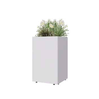 Teräksinen istutuslaatikko - Neliönmuotoiset - 50 x 50 x 80 cm - RAL9010 matta (valkoinen) - Pohjalevyllä - Jaloilla