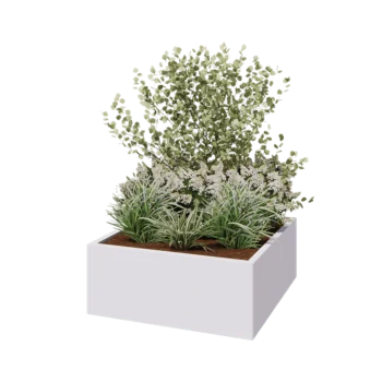Teräksinen istutuslaatikko - Neliönmuotoiset - 100 x 100 x 40 cm - RAL9010 matta (valkoinen) - Ilman pohjalevyä